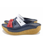 Сини дамски чехли, естествена кожа - всекидневни обувки за пролетта и лятото N 100022054