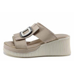 Бежови дамски чехли, естествена кожа - всекидневни обувки за лятото N 100022064