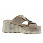 Бежови дамски чехли, естествена кожа - всекидневни обувки за лятото N 100022064