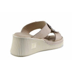 Бежови дамски чехли, естествена кожа - всекидневни обувки за лятото N 100022064
