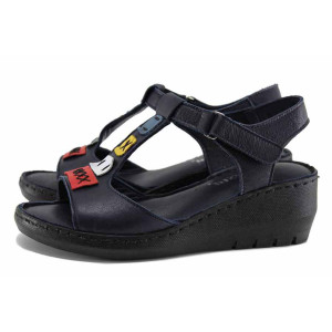 Тъмносини дамски сандали, естествена кожа - ежедневни обувки за лятото N 100022069