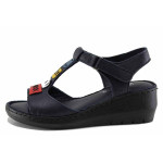 Тъмносини дамски сандали, естествена кожа - ежедневни обувки за лятото N 100022069