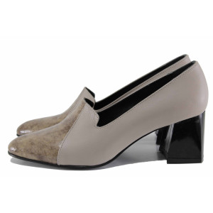 Бежови анатомични дамски обувки със среден ток, естествена кожа - всекидневни обувки за пролетта и лятото N 100022070