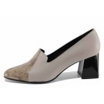 Бежови дамски обувки със среден ток, естествена кожа - всекидневни обувки за пролетта и лятото N 100022070