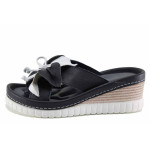 Тъмносини дамски чехли, естествена кожа - всекидневни обувки за лятото N 100022068