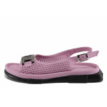 Розови дамски сандали, естествена кожа - всекидневни обувки за лятото N 100022072