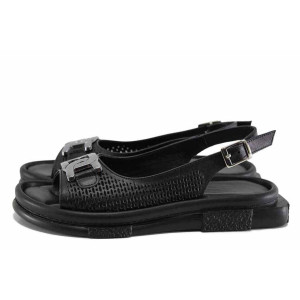 Черни дамски сандали, естествена кожа - ежедневни обувки за лятото N 100022073