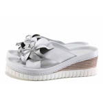 Бели дамски чехли, естествена кожа - всекидневни обувки за лятото N 100022101