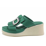 Зелени дамски чехли, естествена кожа - ежедневни обувки за лятото N 100022102