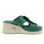 Зелени дамски чехли, естествена кожа - ежедневни обувки за лятото N 100022102