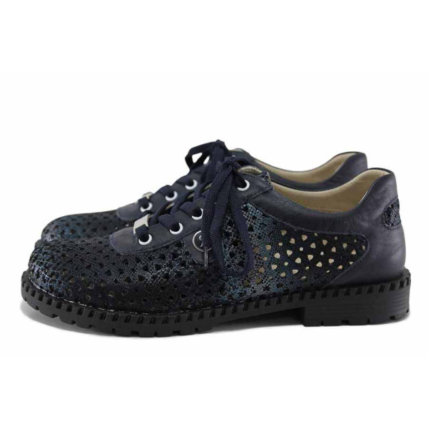 Сини дамски обувки с равна подметка, естествена кожа перфорирана - всекидневни обувки за пролетта и лятото N 100022148