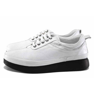 Бели анатомични дамски обувки с равна подметка, естествена кожа - всекидневни обувки за есента и зимата N 100022178