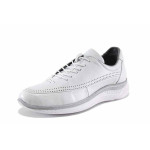 Бели дамски обувки с равна подметка, естествена кожа - спортни обувки за есента и зимата N 100022185
