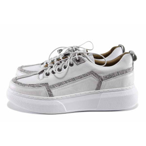 Бели спортни анатомични дамски обувки, естествена кожа - спортни обувки за есента и зимата N 100022186