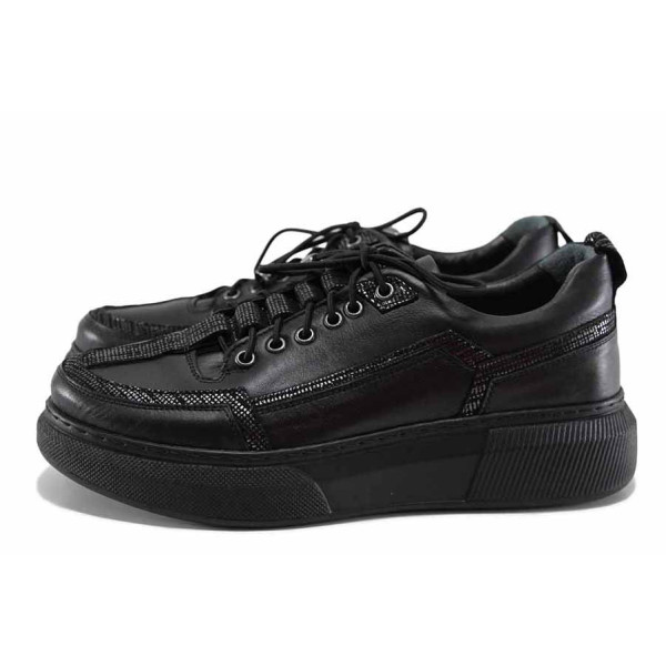Черни спортни анатомични дамски обувки, естествена кожа - спортни обувки за есента и зимата N 100022187