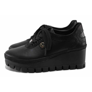 Черни дамски обувки с платформа, анатомични, естествена кожа - всекидневни обувки за есента и зимата N 100022190