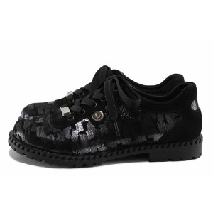 Черни дамски обувки с равна подметка, естествена кожа - всекидневни обувки за есента и зимата N 100022192