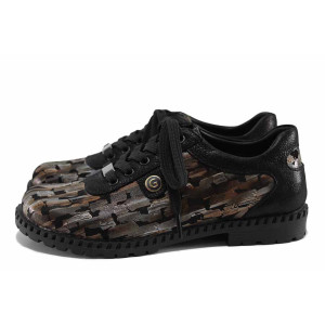 Черни дамски обувки с равна подметка, естествена кожа - всекидневни обувки за есента и зимата N 100022194