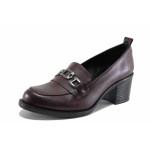 Винени дамски обувки със среден ток, естествена кожа - всекидневни обувки за есента и зимата N 100022208