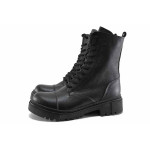 Черни дамски боти, естествена кожа - всекидневни обувки за есента и зимата N 100022211
