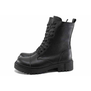 Черни дамски боти, естествена кожа - ежедневни обувки за есента и зимата N 100022212