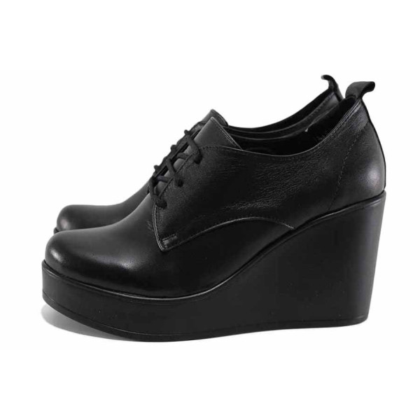 Черни дамски обувки с платформа, анатомични, естествена кожа - всекидневни обувки за есента и зимата N 100022251