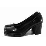 Черни дамски обувки с висок ток, лачена естествена кожа - всекидневни обувки за есента и зимата N 100022253