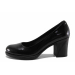 Черни дамски обувки с висок ток, лачена естествена кожа - всекидневни обувки за есента и зимата N 100022253