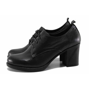 Черни дамски обувки с висок ток, естествена кожа - ежедневни обувки за есента и зимата N 100022254