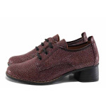 Винени дамски обувки със среден ток, естествена кожа - ежедневни обувки за есента и зимата N 100022260