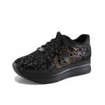 Черни дамски обувки с платформа, анатомични, естествена кожа - всекидневни обувки за есента и зимата N 100022263