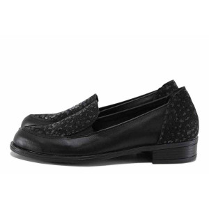 Черни дамски обувки с равна подметка, естествена кожа - всекидневни обувки за есента и зимата N 100022286