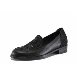 Черни дамски обувки с равна подметка, естествена кожа - всекидневни обувки за есента и зимата N 100022286