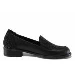 Черни дамски обувки с равна подметка, естествена кожа - всекидневни обувки за есента и зимата N 100022286