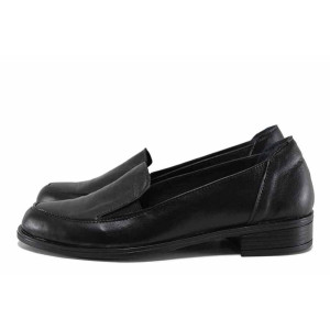 Черни дамски обувки с равна подметка, естествена кожа - ежедневни обувки за есента и зимата N 100022287