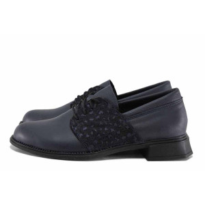 Сини анатомични дамски обувки с равна подметка, естествена кожа - всекидневни обувки за есента и зимата N 100022290