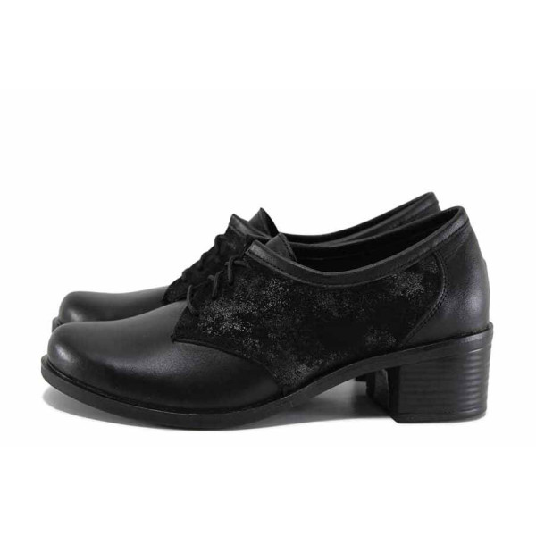 Черни дамски обувки със среден ток, естествена кожа - ежедневни обувки за есента и зимата N 100022291