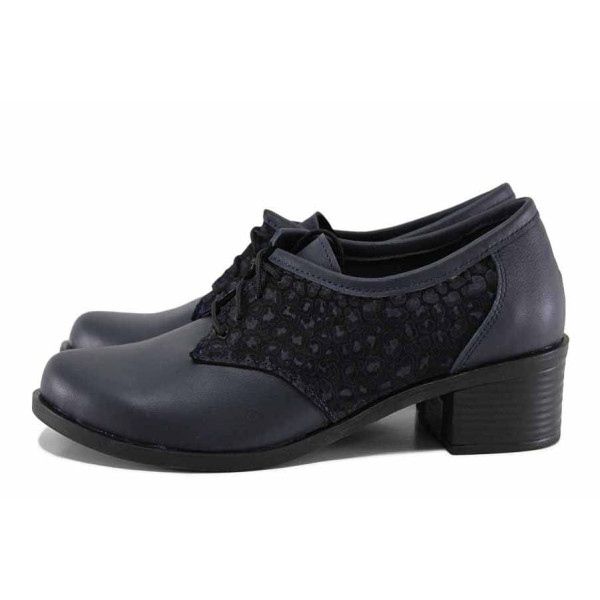Сини дамски обувки със среден ток, естествена кожа - всекидневни обувки за есента и зимата N 100022292