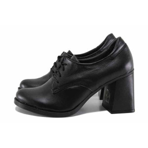 Черни дамски обувки с висок ток, естествена кожа - ежедневни обувки за есента и зимата N 100022293