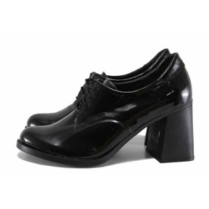 Черни дамски обувки с висок ток, лачена естествена кожа - всекидневни обувки за есента и зимата N 100022294