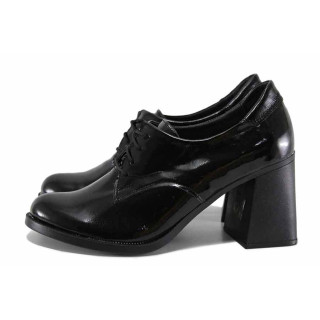 Черни дамски обувки с висок ток, лачена естествена кожа - всекидневни обувки за есента и зимата N 100022294