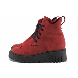 Червени анатомични дамски боти, естествен набук - ежедневни обувки за есента и зимата N 100022295