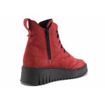 Червени дамски боти, естествен набук - ежедневни обувки за есента и зимата N 100022295