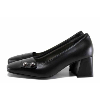 Черни дамски обувки със среден ток, естествена кожа - всекидневни обувки за есента и зимата N 100022301