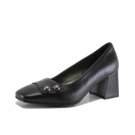 Черни дамски обувки със среден ток, естествена кожа - всекидневни обувки за есента и зимата N 100022301