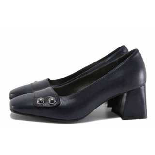 Сини дамски обувки със среден ток, естествена кожа - ежедневни обувки за есента и зимата N 100022302