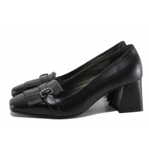 Черни анатомични дамски обувки със среден ток, естествена кожа - всекидневни обувки за есента и зимата N 100022303