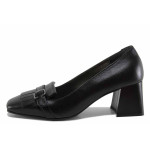 Черни дамски обувки със среден ток, естествена кожа - всекидневни обувки за есента и зимата N 100022303