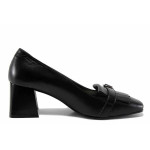 Черни дамски обувки със среден ток, естествена кожа - всекидневни обувки за есента и зимата N 100022303