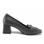 Сиви дамски обувки със среден ток, естествена кожа - всекидневни обувки за есента и зимата N 100022307